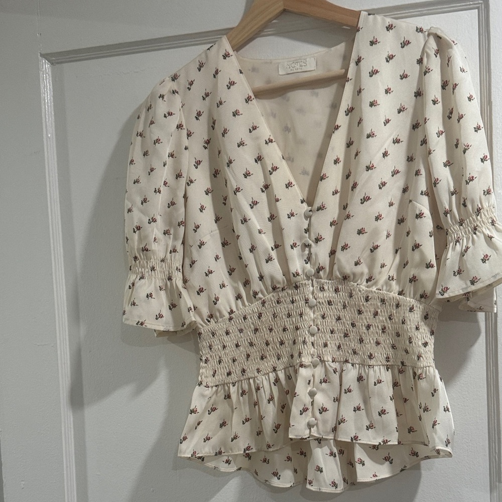 Floral Cream Top with Smocked Waist